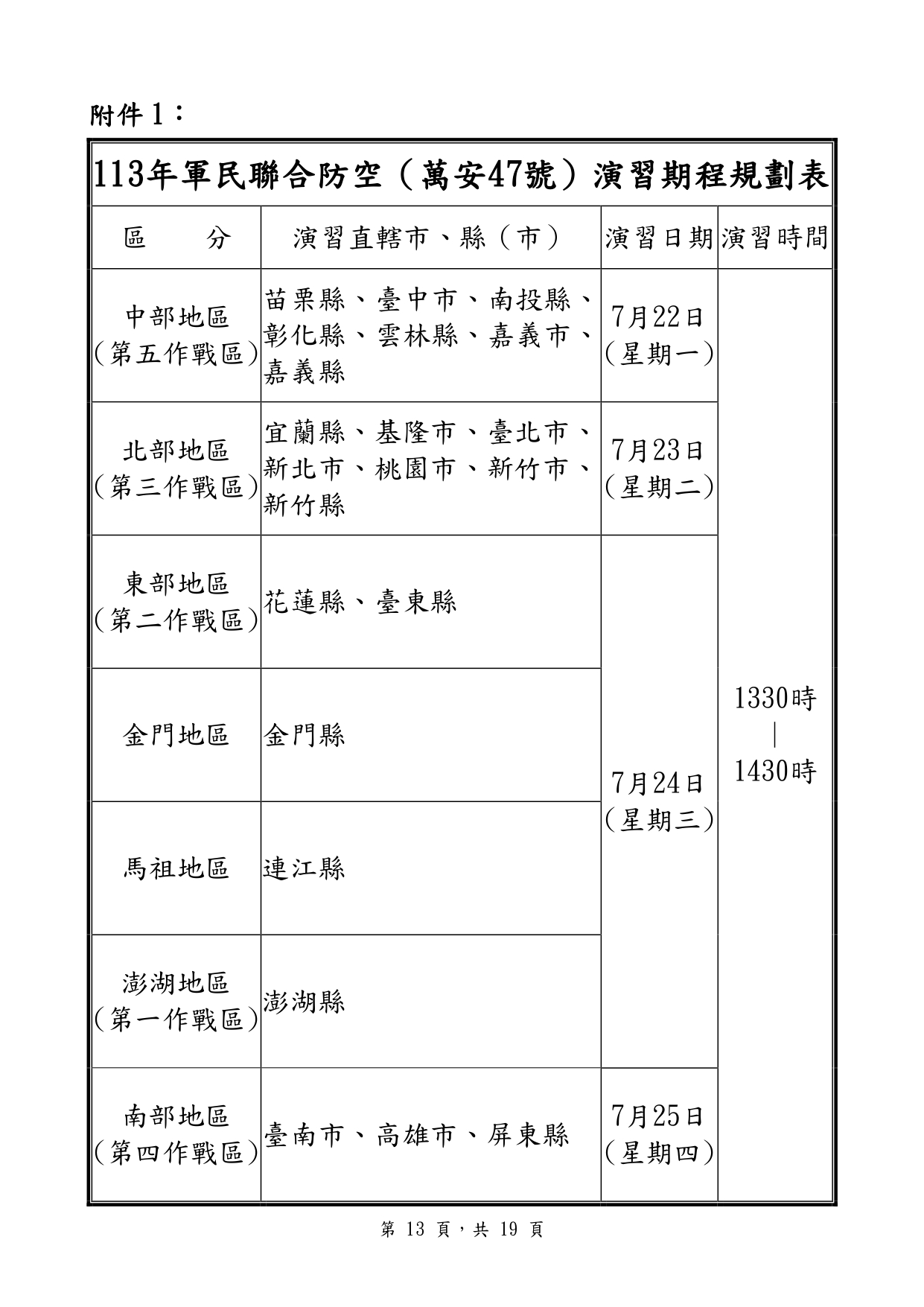 演習期程規劃表