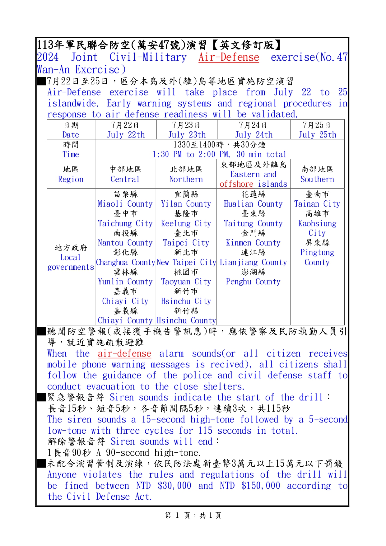 萬安47號演習【英文修訂表】