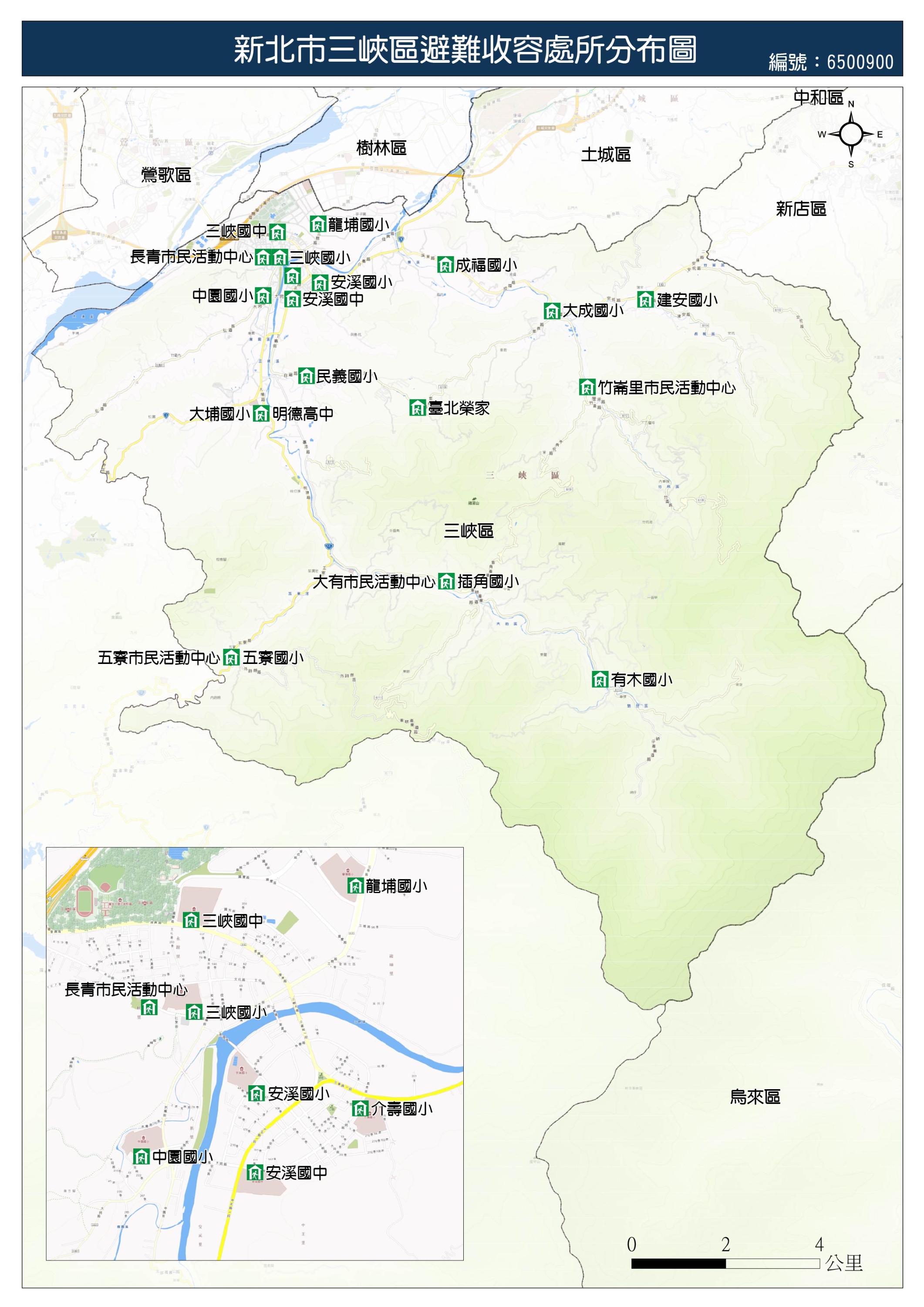 三峽區避難收容處所分布圖